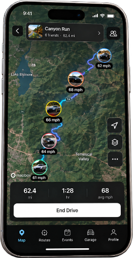 Driftd live map during a canyon drive