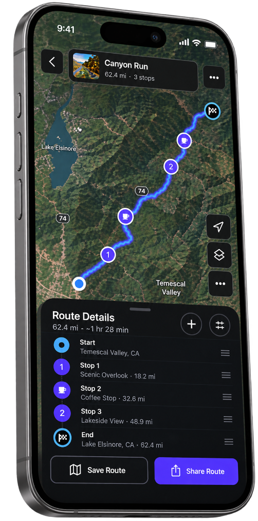 Driftd Canyon Run route details on iPhone