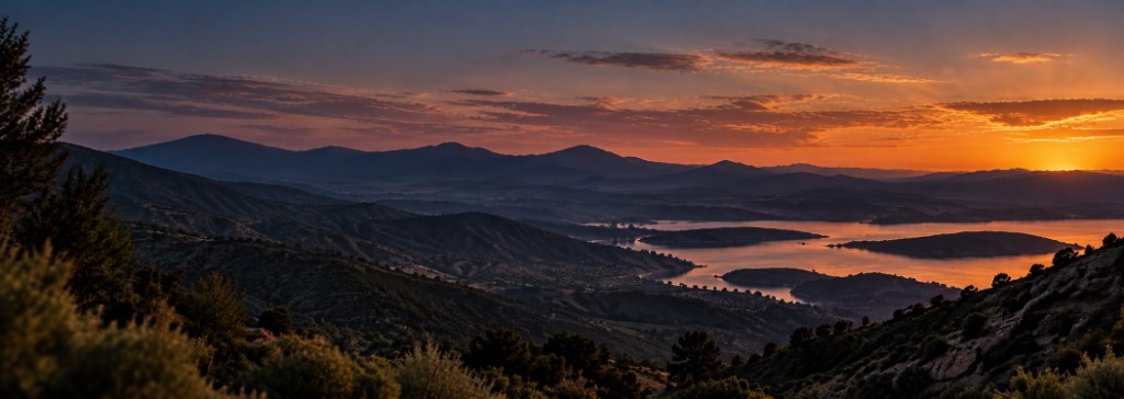 Sunset over a mountain lake